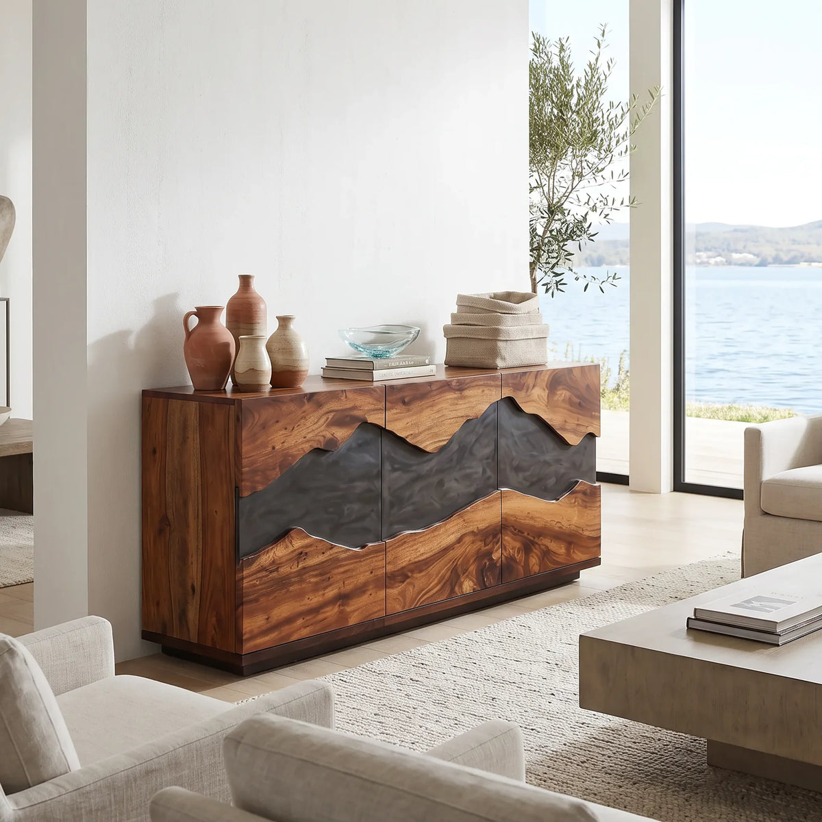 Contemporary Live Edge Buffet Cabinet Living Room