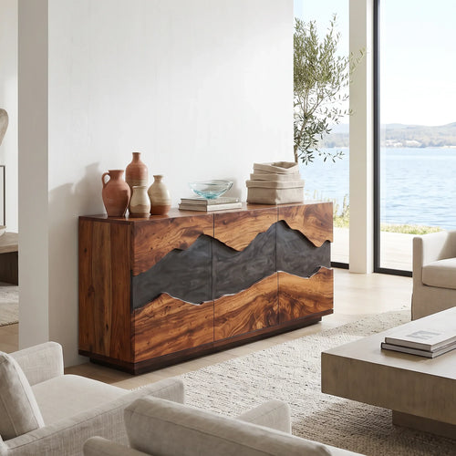 Contemporary Live Edge Buffet Cabinet Living Room