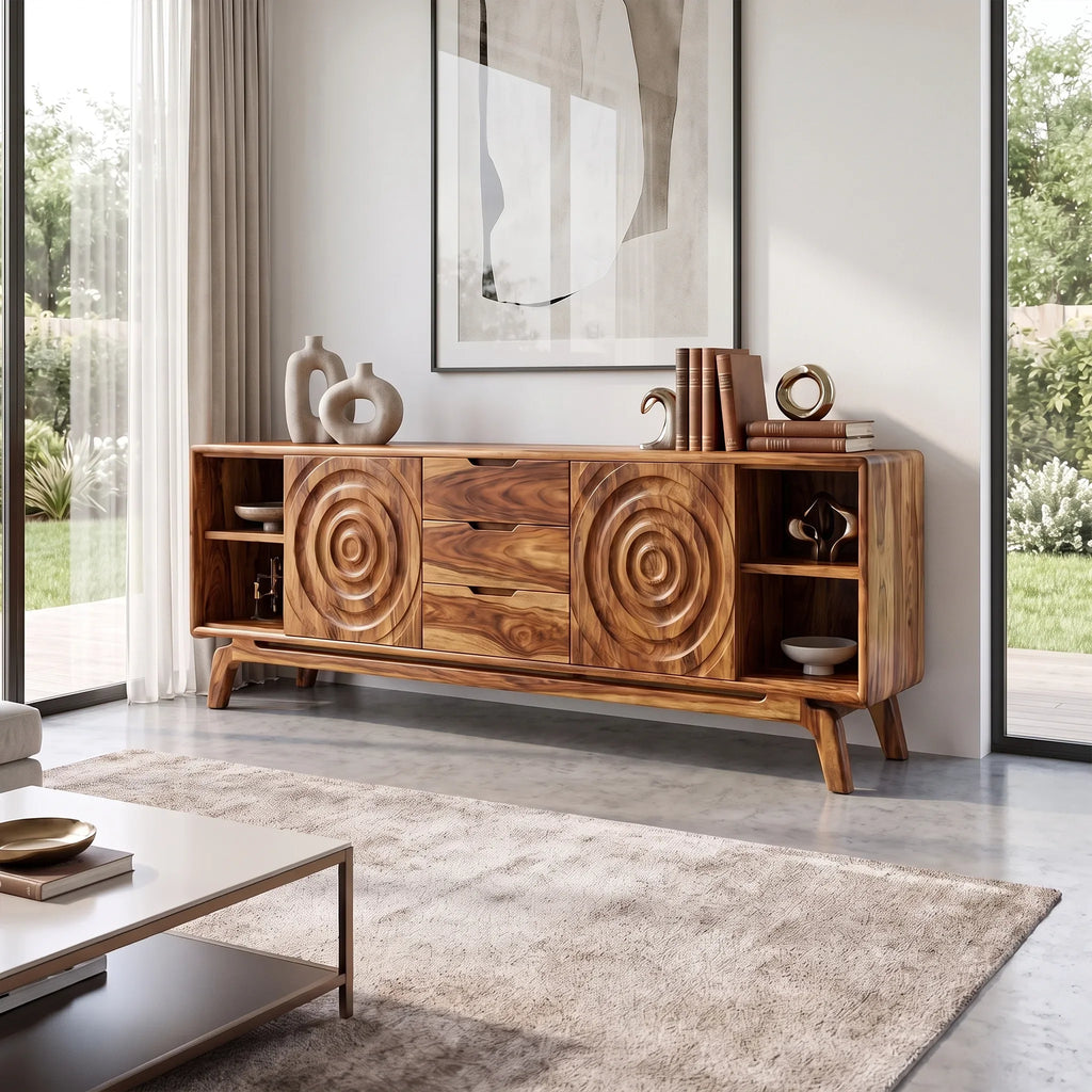 Modern Sideboard Storage Cabinet Dining Sideboard Buffet Cabinet Circle Carving For Living Room