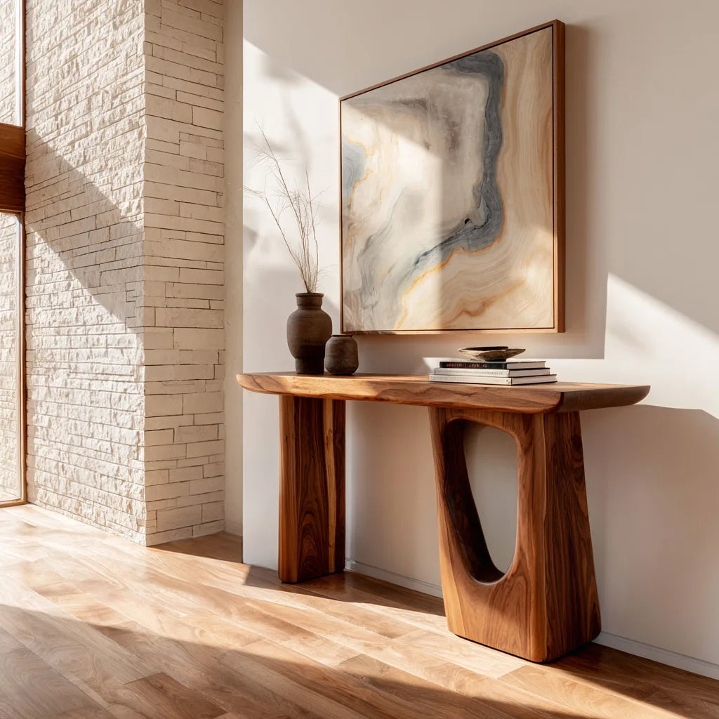 Contemporary Sculptural Console Table With Pedestal Legs For Entryway