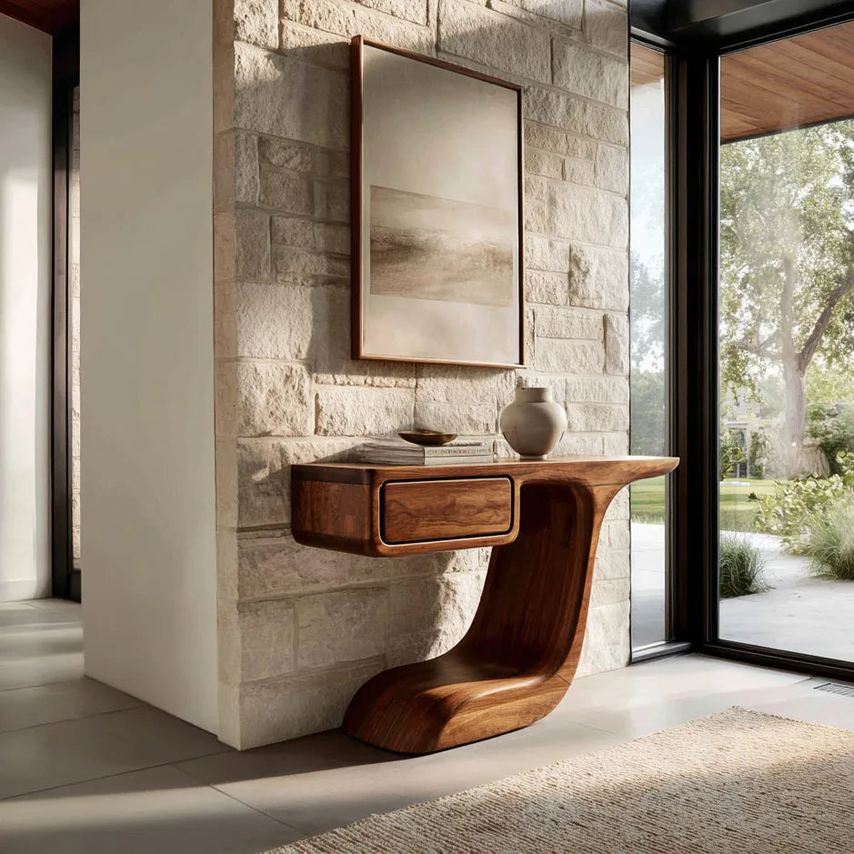 Modern Curved Console Table With Drawer For Entryway