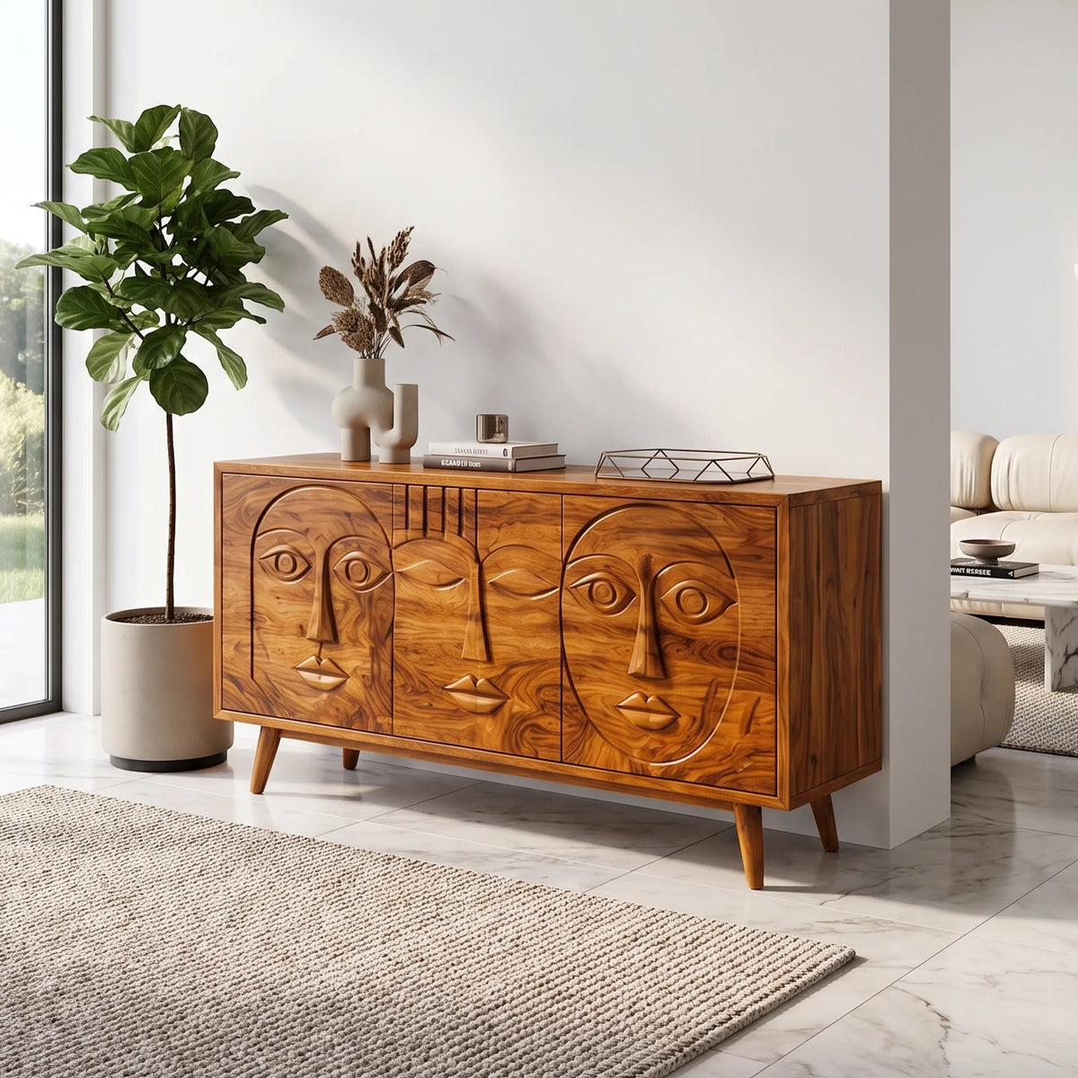 Artistic Sideboard Sideboard Cabinet Modern Sideboard Abstract Face Carving For Living Room