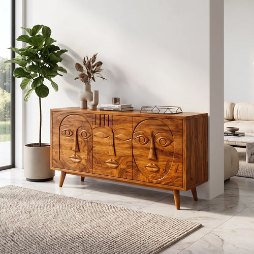 Artistic Sideboard Sideboard Cabinet Modern Sideboard Abstract Face Carving For Living Room