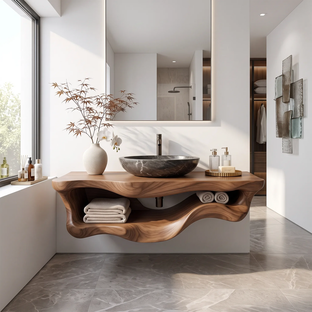 Organic Sculptural Wood Bathroom Vanity Spa Bathroom