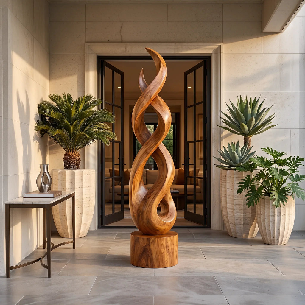 Organic Modern Wooden Sculpture For Luxury Entryway Decor