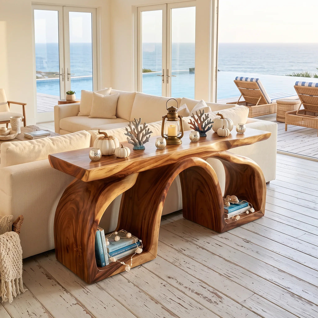 Rustic Pumpkin Live Edge Console Table Coastal Home