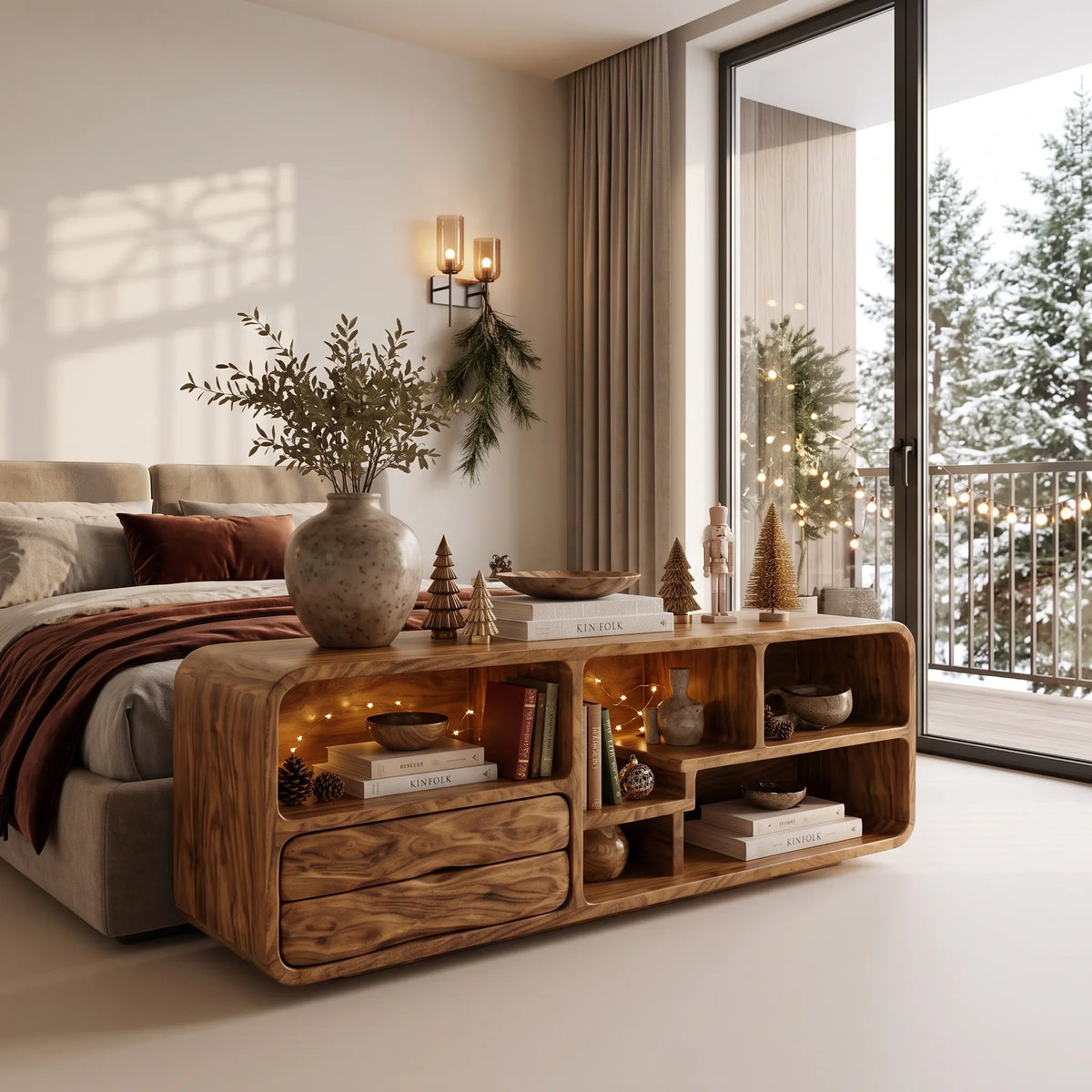 Scandinavian Nutcracker Sofa Table Cozy Bedroom