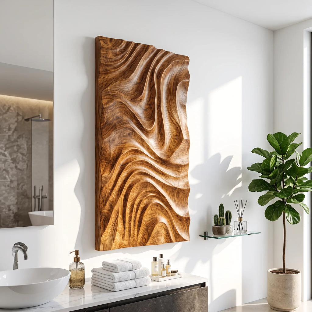 Minimalist Wooden Wall Art For Modern Bathroom