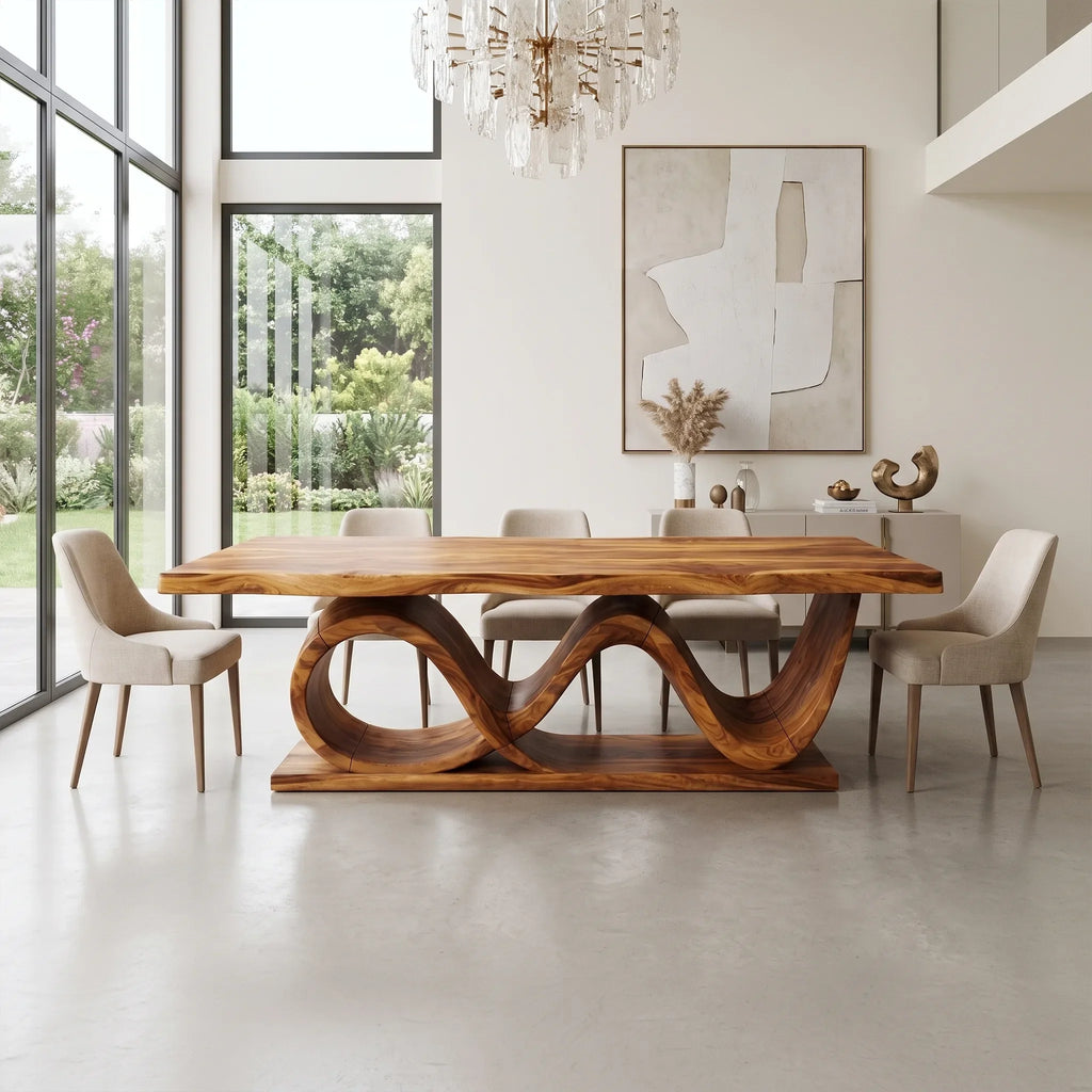 Inviting Dining Table Wooden Dining Table Rectangle Dining Table Wave Base For Dining Room