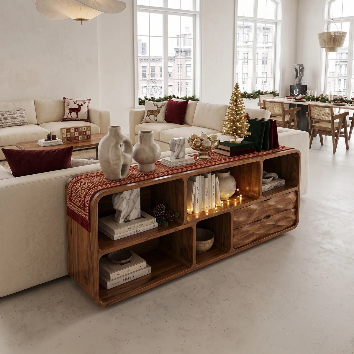 Mid Century Xmas Storage Console Table Living Room