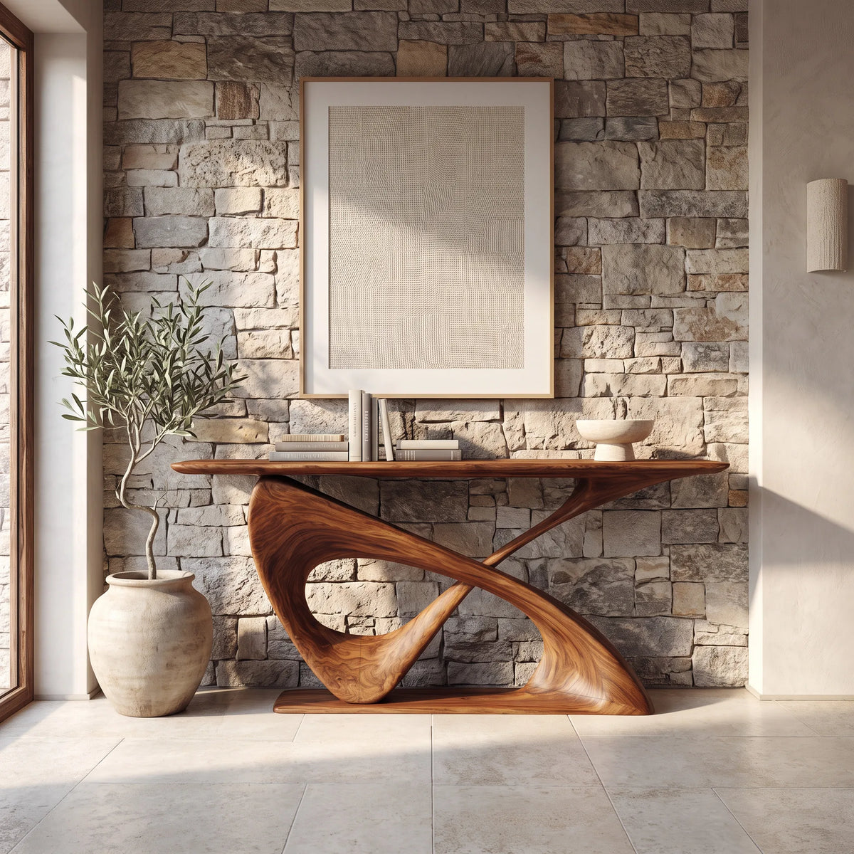 Modern Sculptural Console Table With Curved Base For Entryway