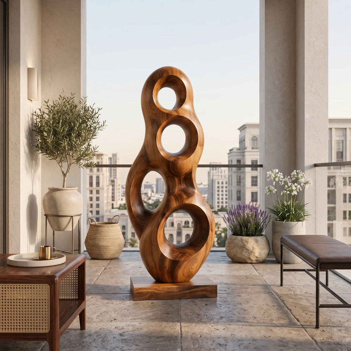 Organic Wooden Sculpture For Modern Penthouse Balcony Decor