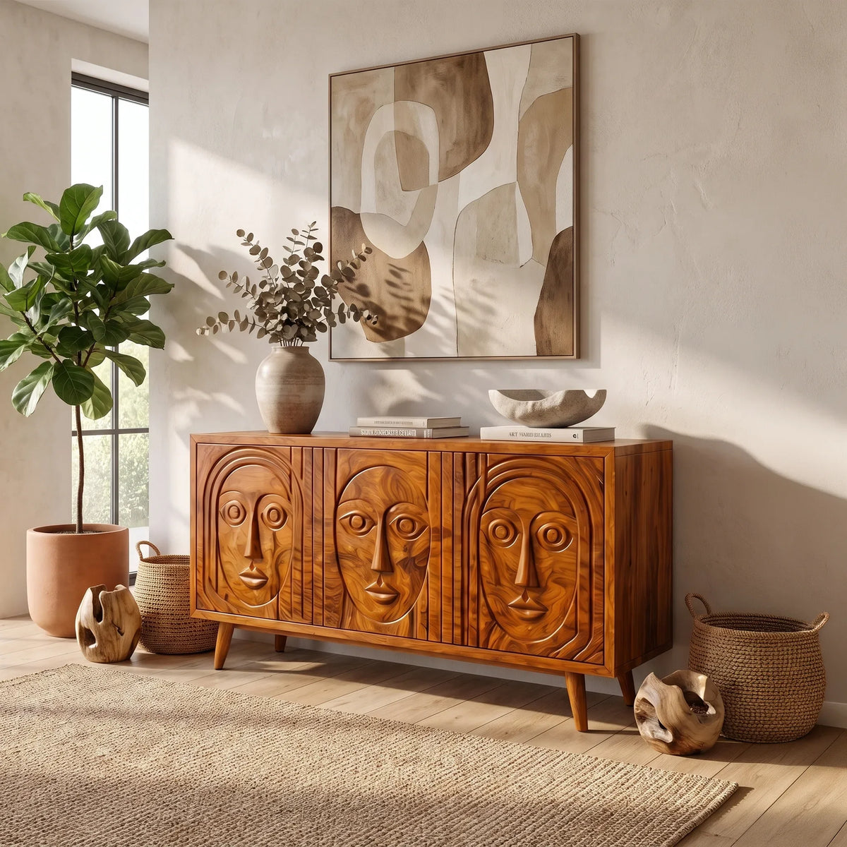 Serene Sideboard Dining Room Sideboard Cabinet Modern Sideboard Triple Face Carving For Dining Room
