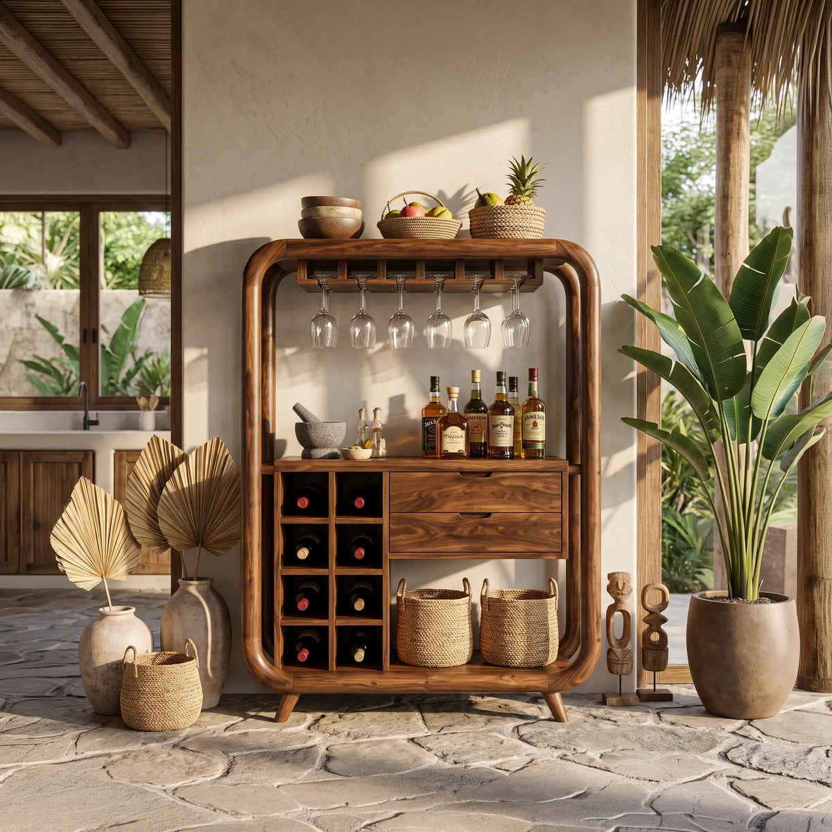 Tropical Bar Cabinet With Wine Storage Resort Home