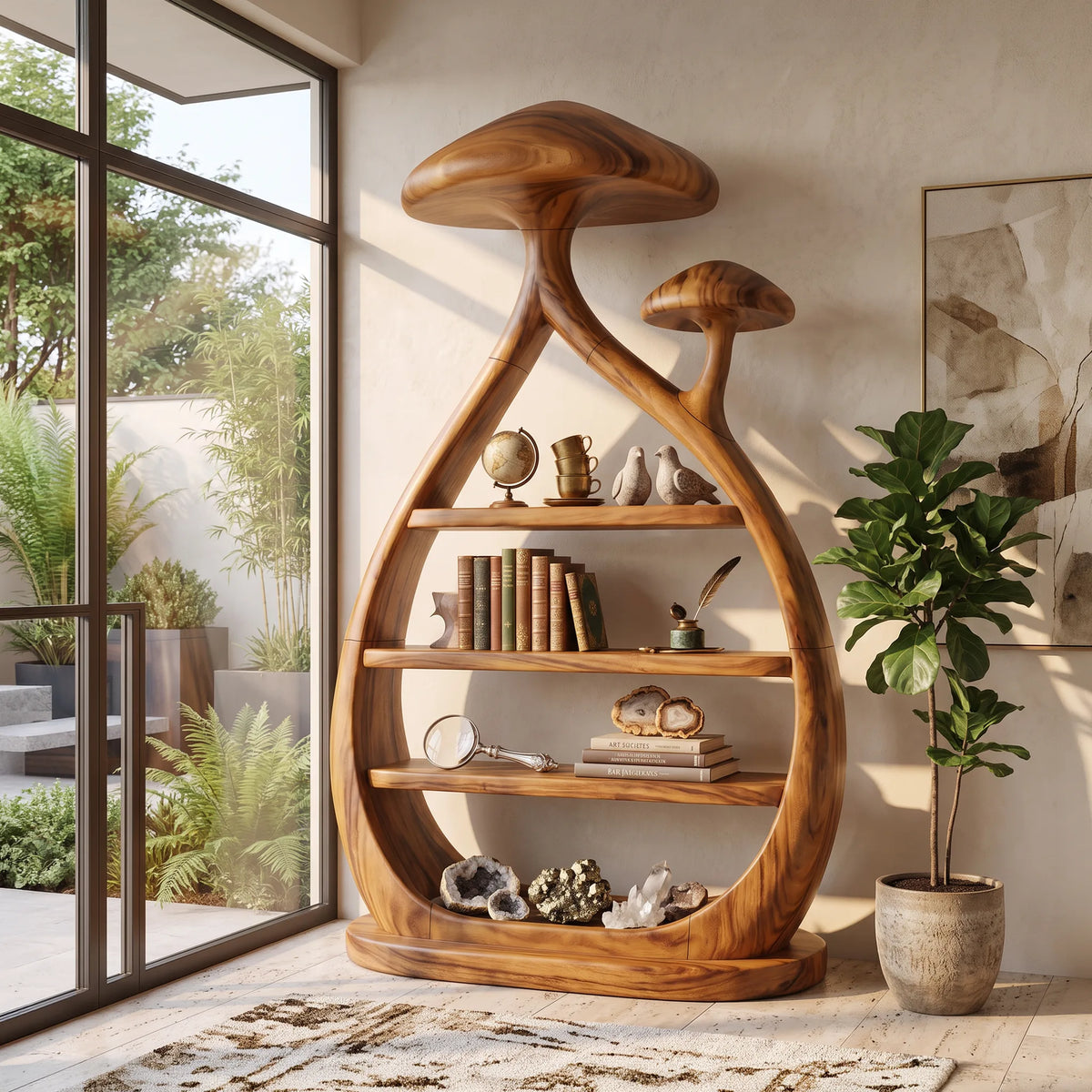 Modern Freestanding Mushroom Bookshelf Bright Living Room