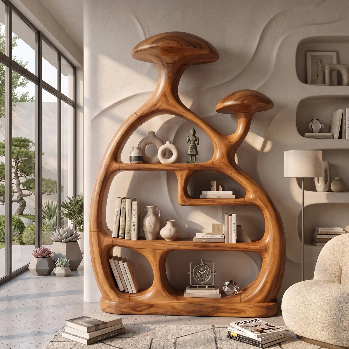 Organic Curved Mushroom Bookshelf Modern Living Room