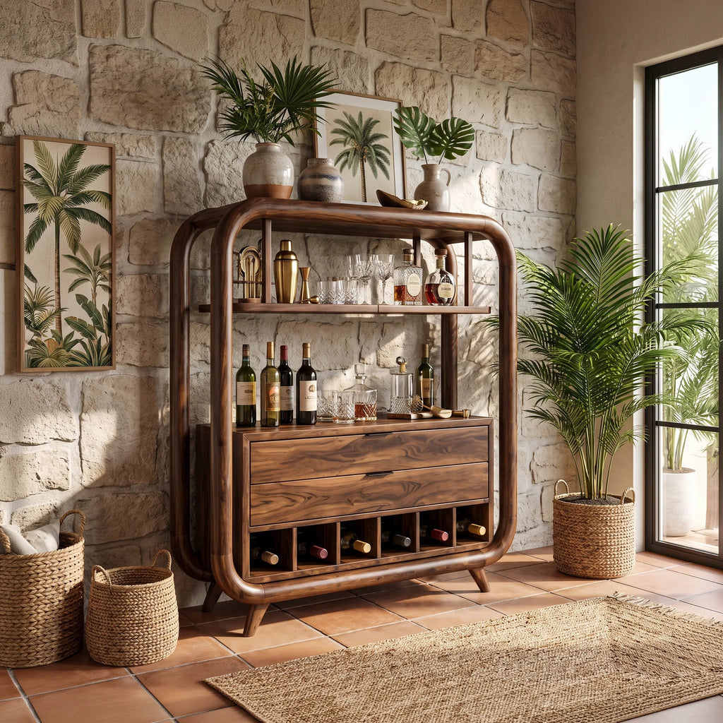Mediterranean Wine Bar Cabinet Coastal Residence