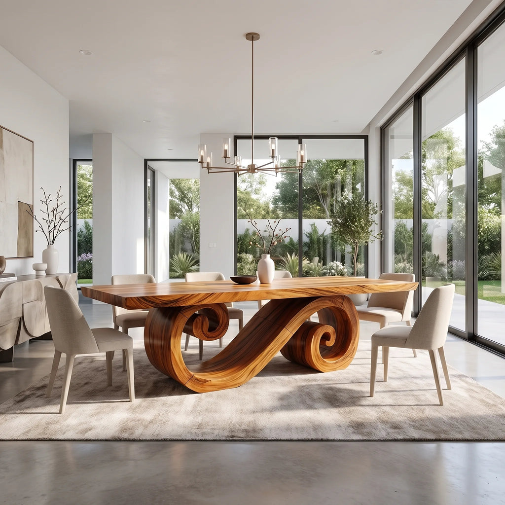 Flowing Dining Table Rectangle Dining Room Table Scroll Base For Dining Room