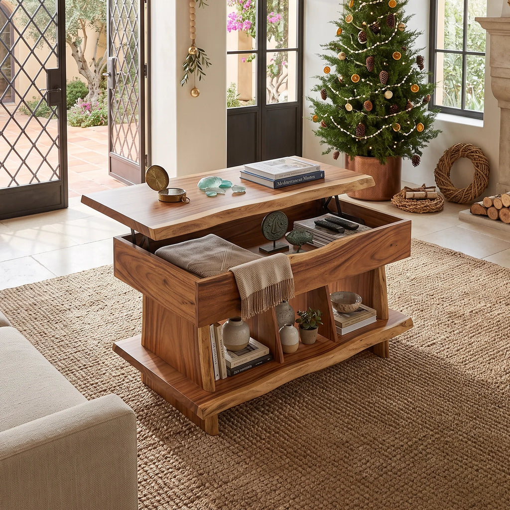Mediterranean Christmas Lift Top Coffee Table Coastal Villa