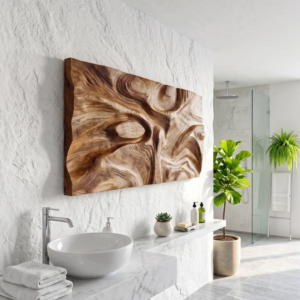 Organic Modern Wood Wall Art For Luxury Bathroom