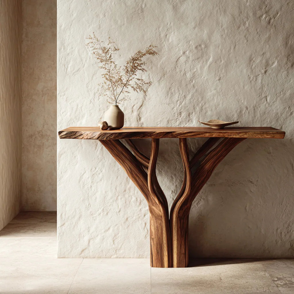 Organic Sculptural Console Table With Pedestal Base For Entryway