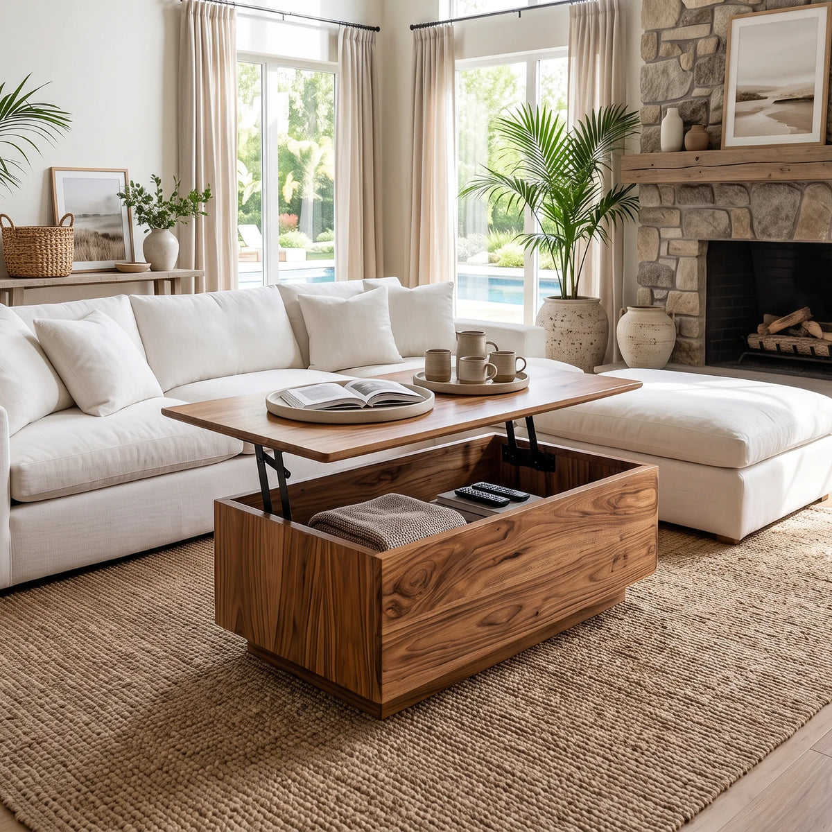 Farmhouse Lift Top Coffee Table Family Living Room
