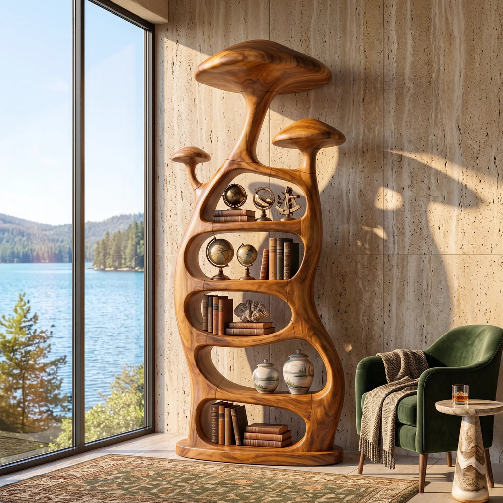 Organic Curved Sculptural Bookcase Modern Living Room
