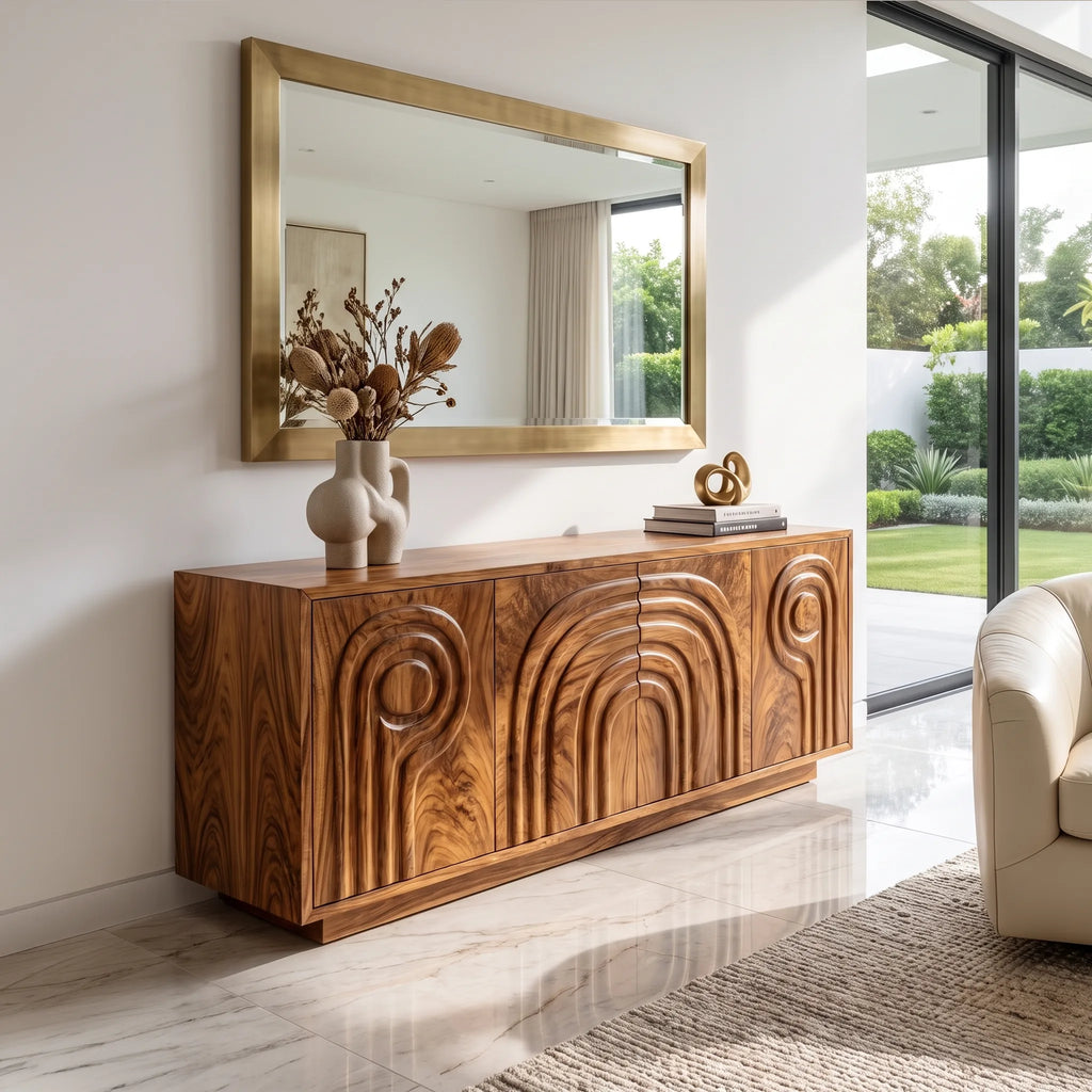 Calm Sideboard Sideboard Cabinet Buffet Cabinet Layered Arch Carving For Living Room