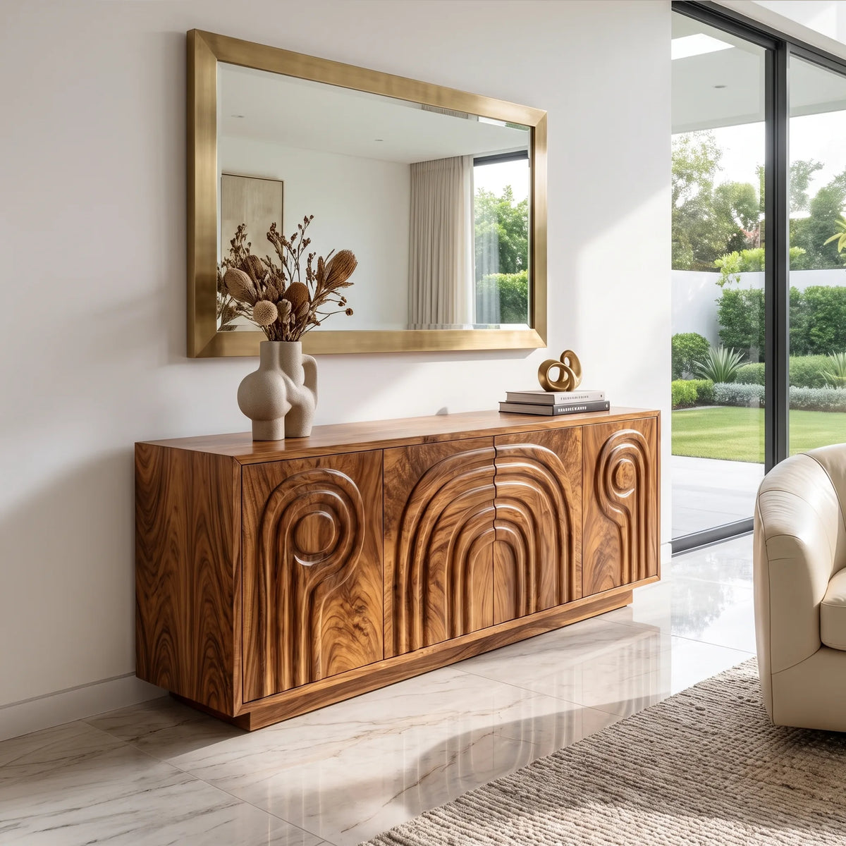 Calm Sideboard Sideboard Cabinet Buffet Cabinet Layered Arch Carving For Living Room