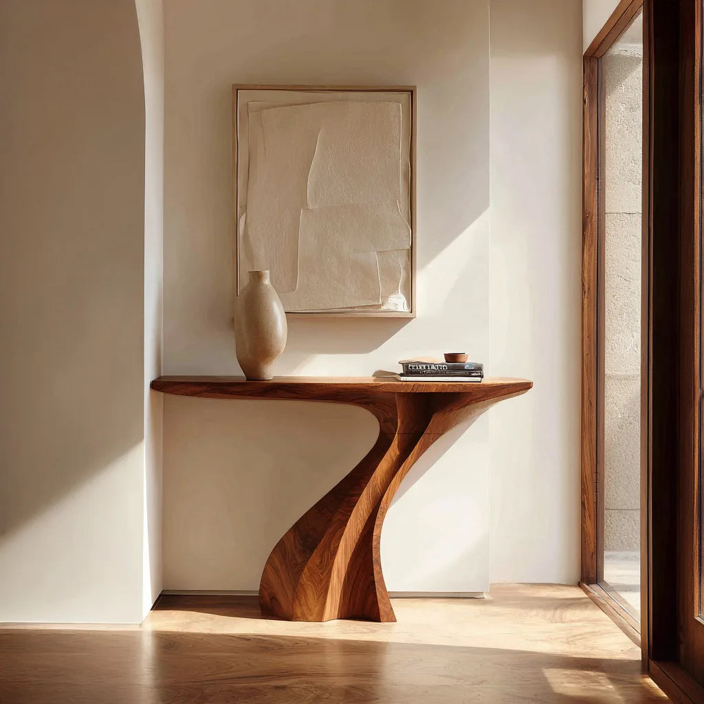 Modern Sculptural Pedestal Console Table For Hallway