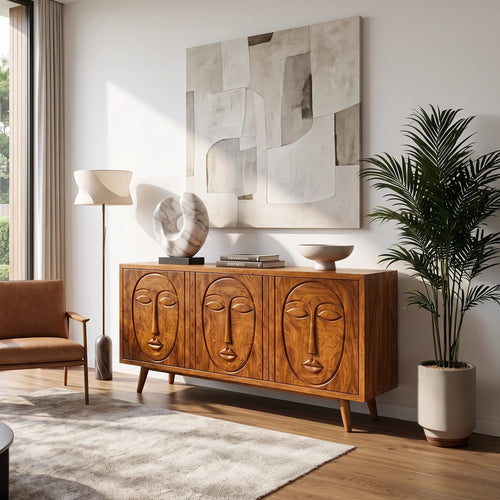 Artistic Sideboard Cabinet Dining Room Sideboard Modern Sideboard Face Carving For Living Room
