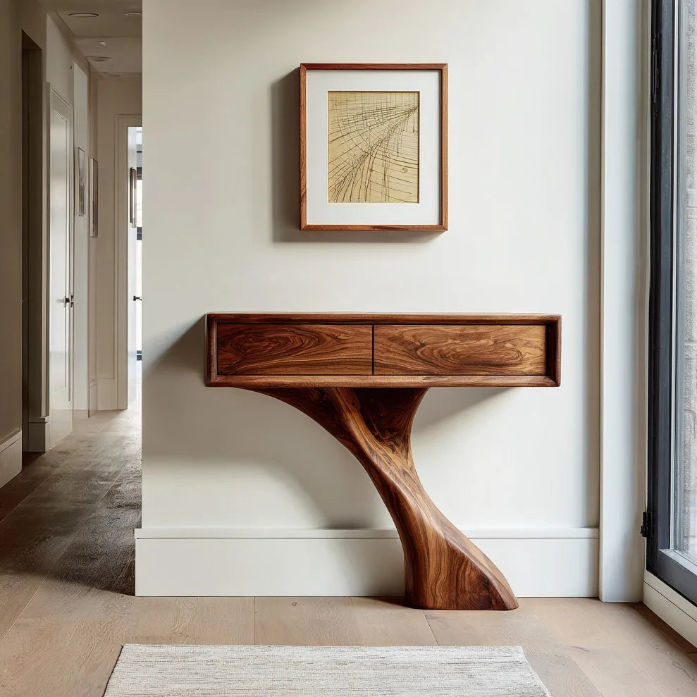 Modern Sculptural Console Table With Drawers For Entryway