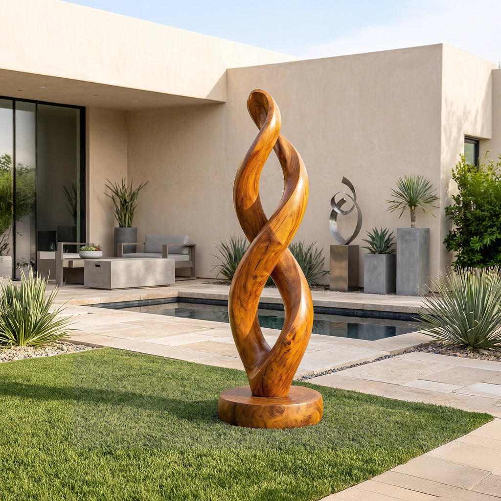 Modern Organic Twisted Wood Sculpture For Outdoor Garden Decor