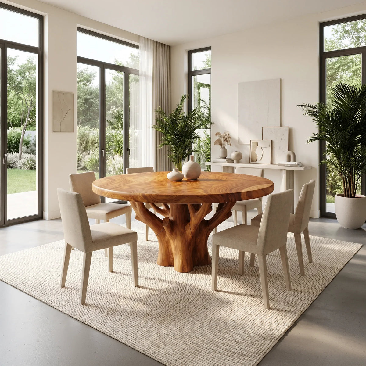 Cozy Round Dining Table Wooden Dining Table Modern Dining Table Tree Base For Dining Room
