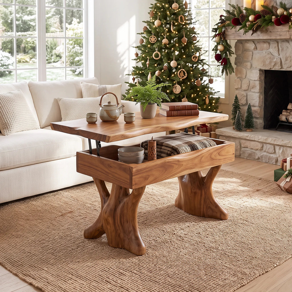 Rustic Christmas Lift Top Coffee Table Cozy Living Room