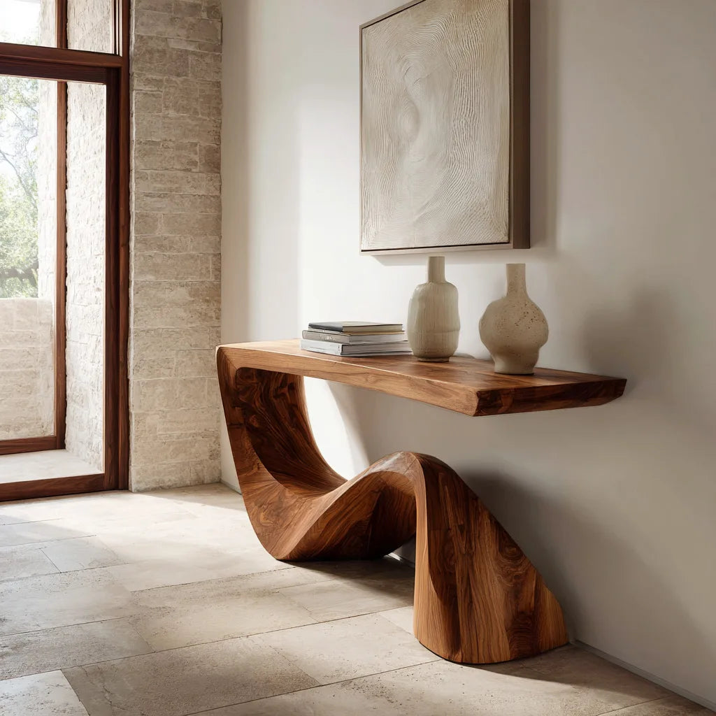 Modern Curved Sculptural Console Table For Contemporary Entryway