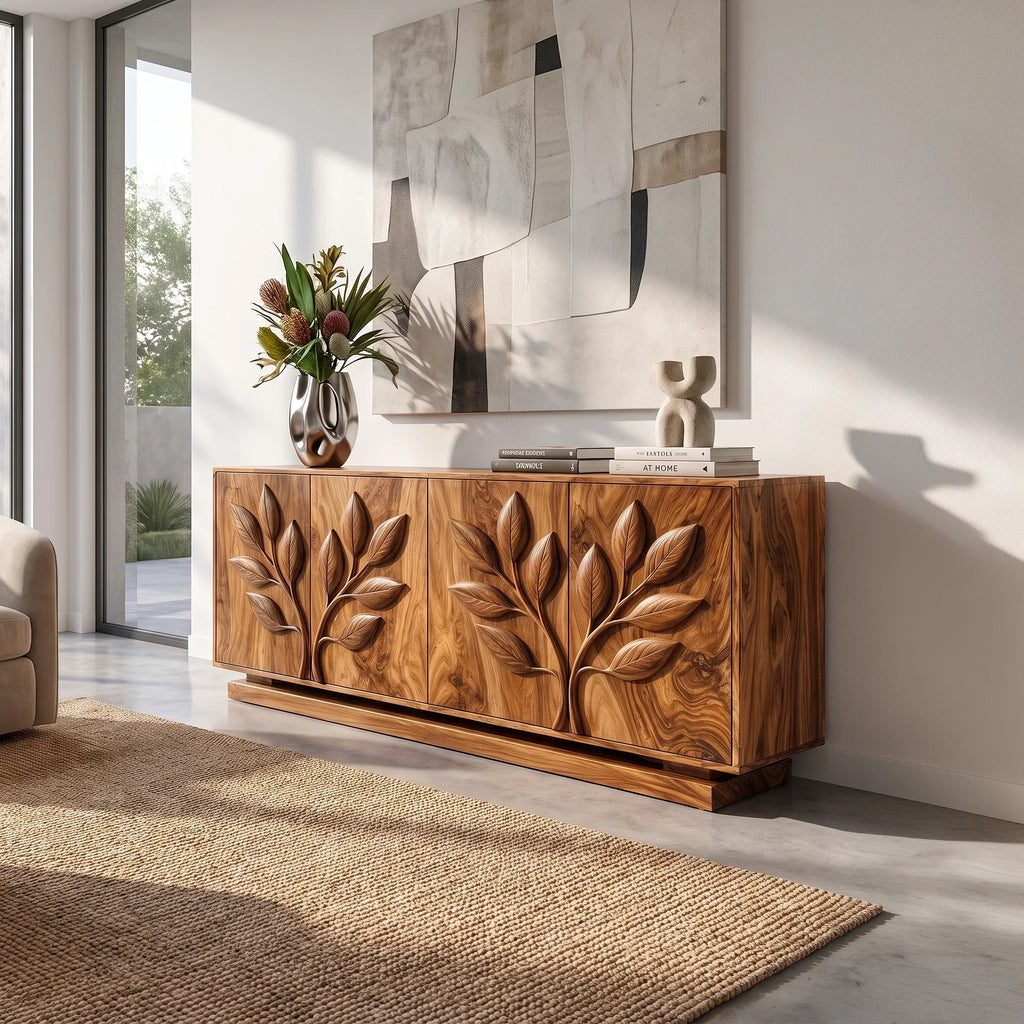 Elegant Sideboard Cabinet Dining Sideboard Buffet Cabinet Botanical Carving For Dining Room