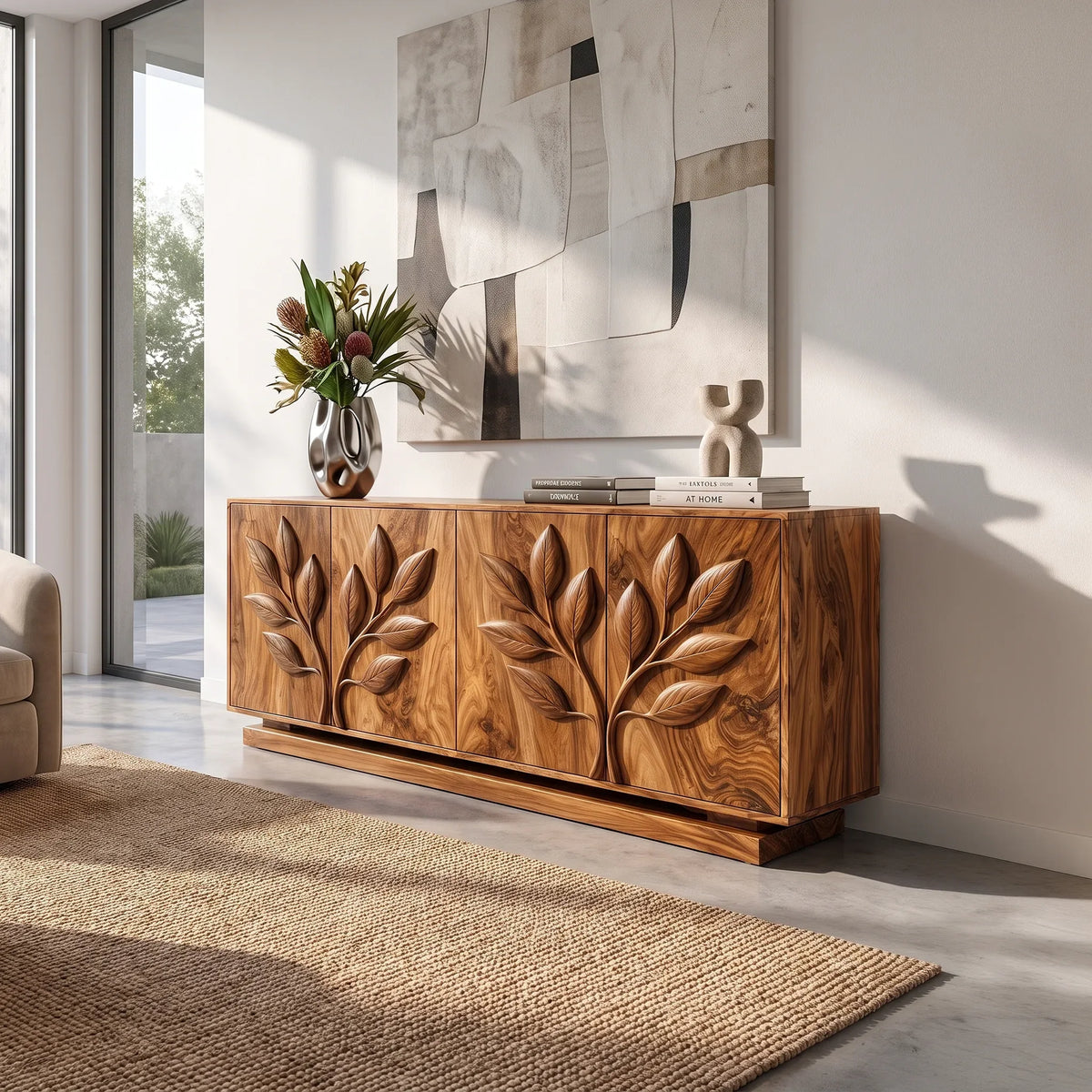Elegant Sideboard Cabinet Dining Sideboard Buffet Cabinet Botanical Carving For Dining Room
