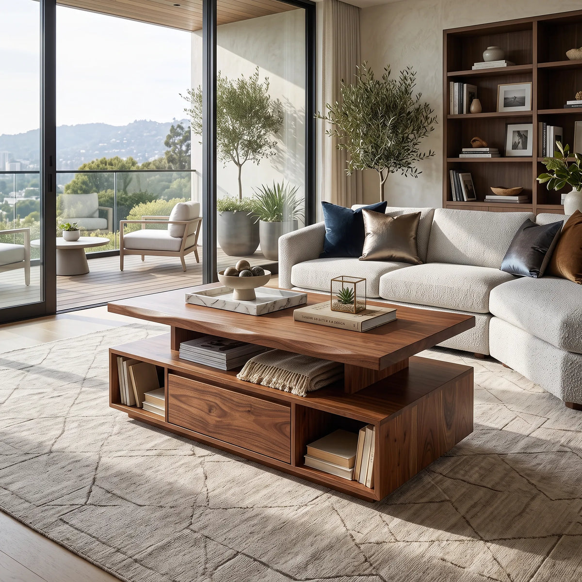 Organic Modern Storage Coffee Table Contemporary Living Room