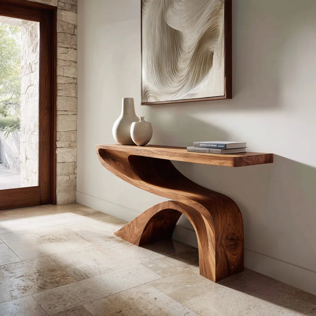 Organic Modern Curved Console Table For Contemporary Entryway