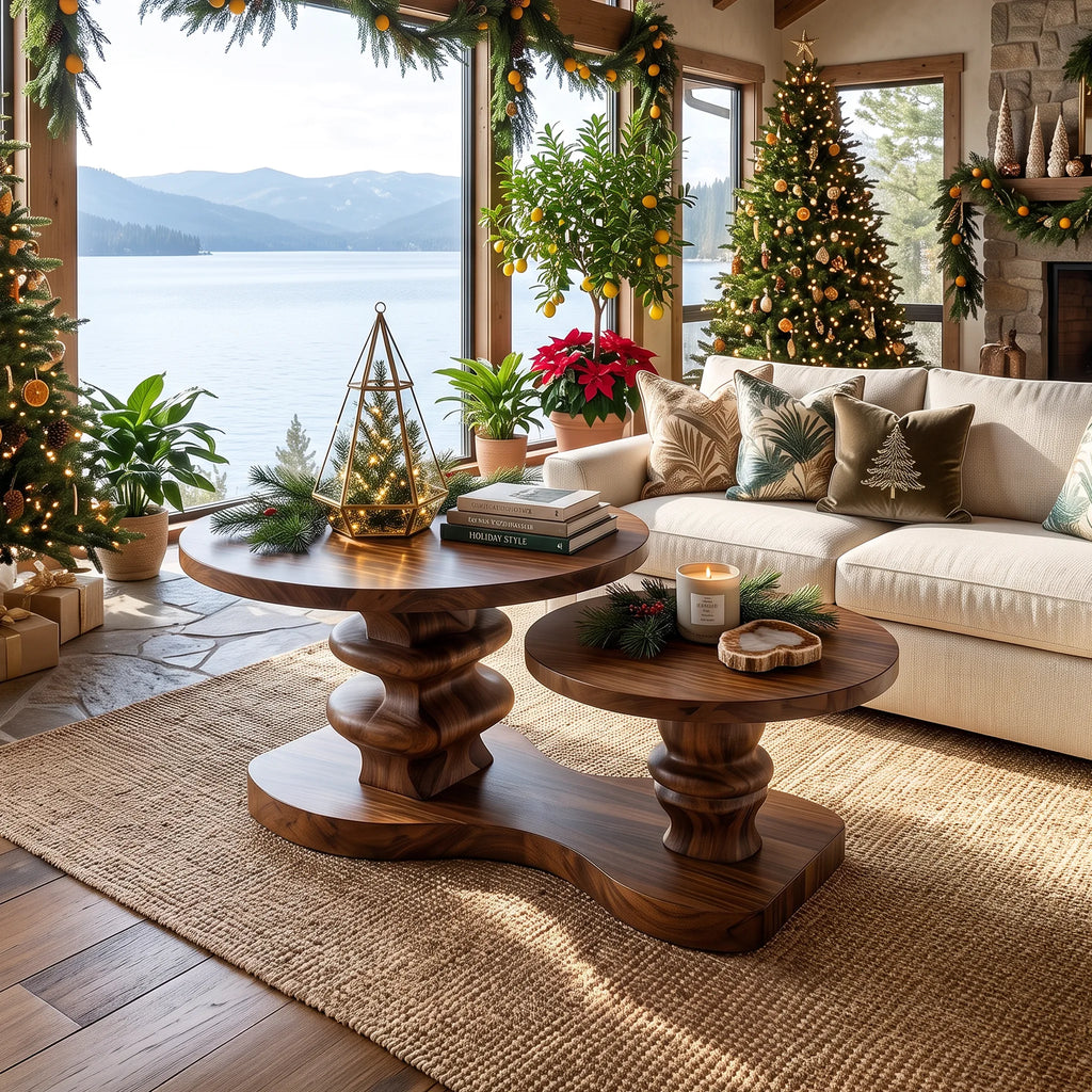 Farmhouse Xmas Round Coffee Table Lake House
