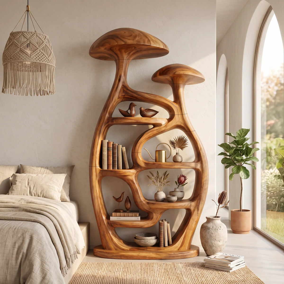 Mid Century Freestanding Mushroom Bookcase Living Room
