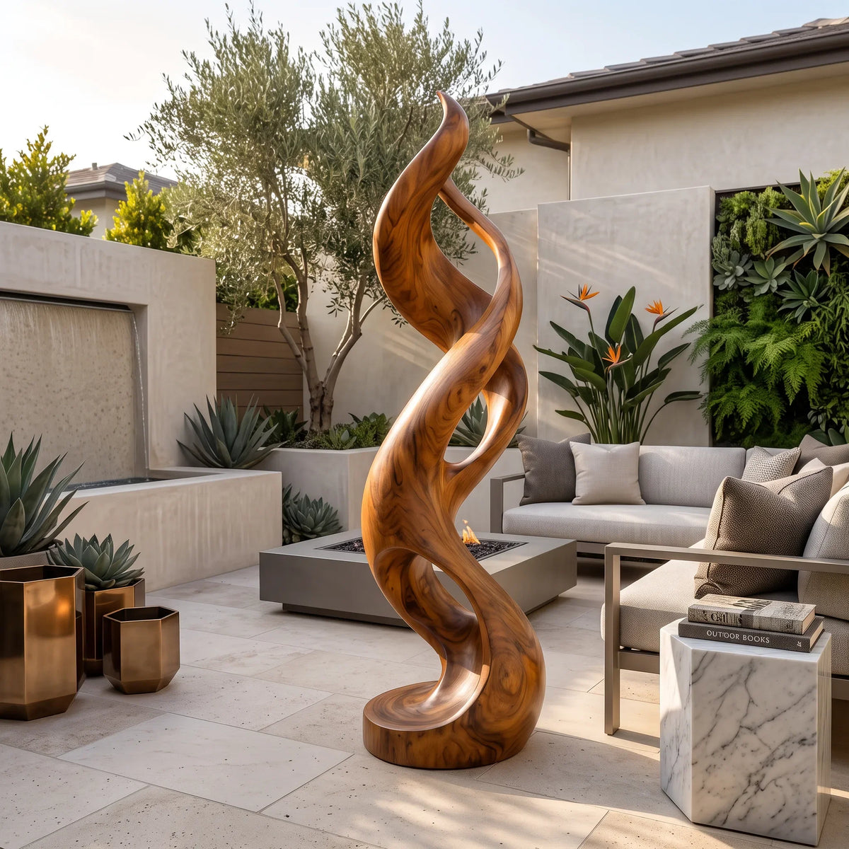 Coastal Abstract Wood Sculpture For Modern Outdoor Patio Decor
