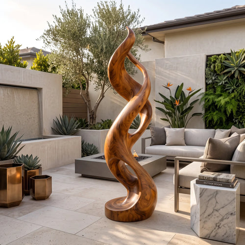 Coastal Abstract Wood Sculpture For Modern Outdoor Patio Decor