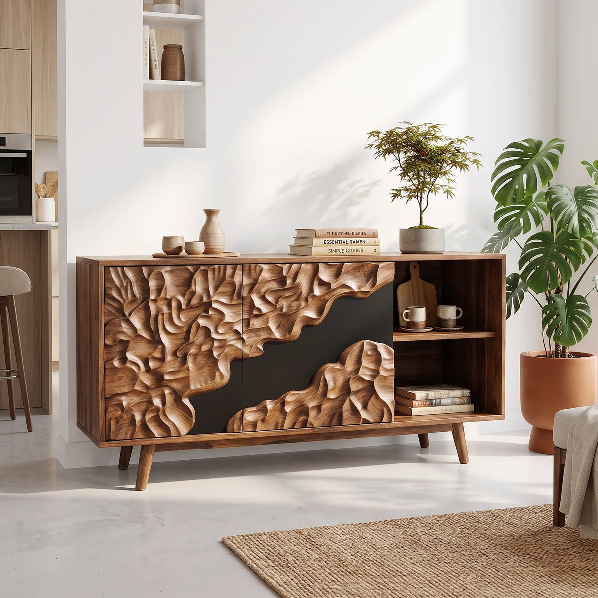 Organic Carved Buffet Cabinet Living Room