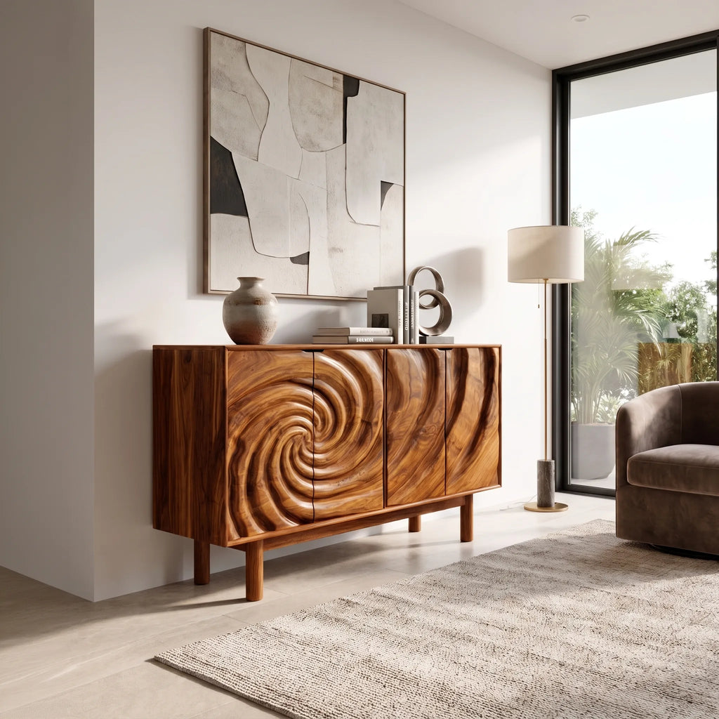 Flowing Sideboard Sideboard Cabinet Modern Sideboard Swirl Relief Front For Living Room