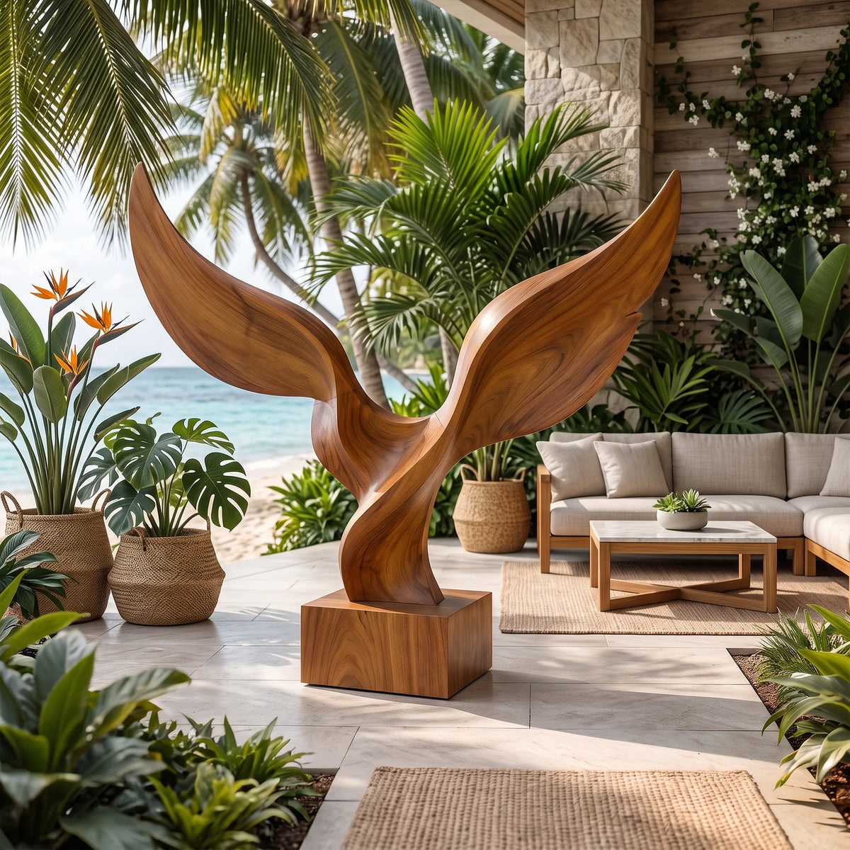 Handcrafted Wing Wooden Sculpture For Coastal Patio Decor