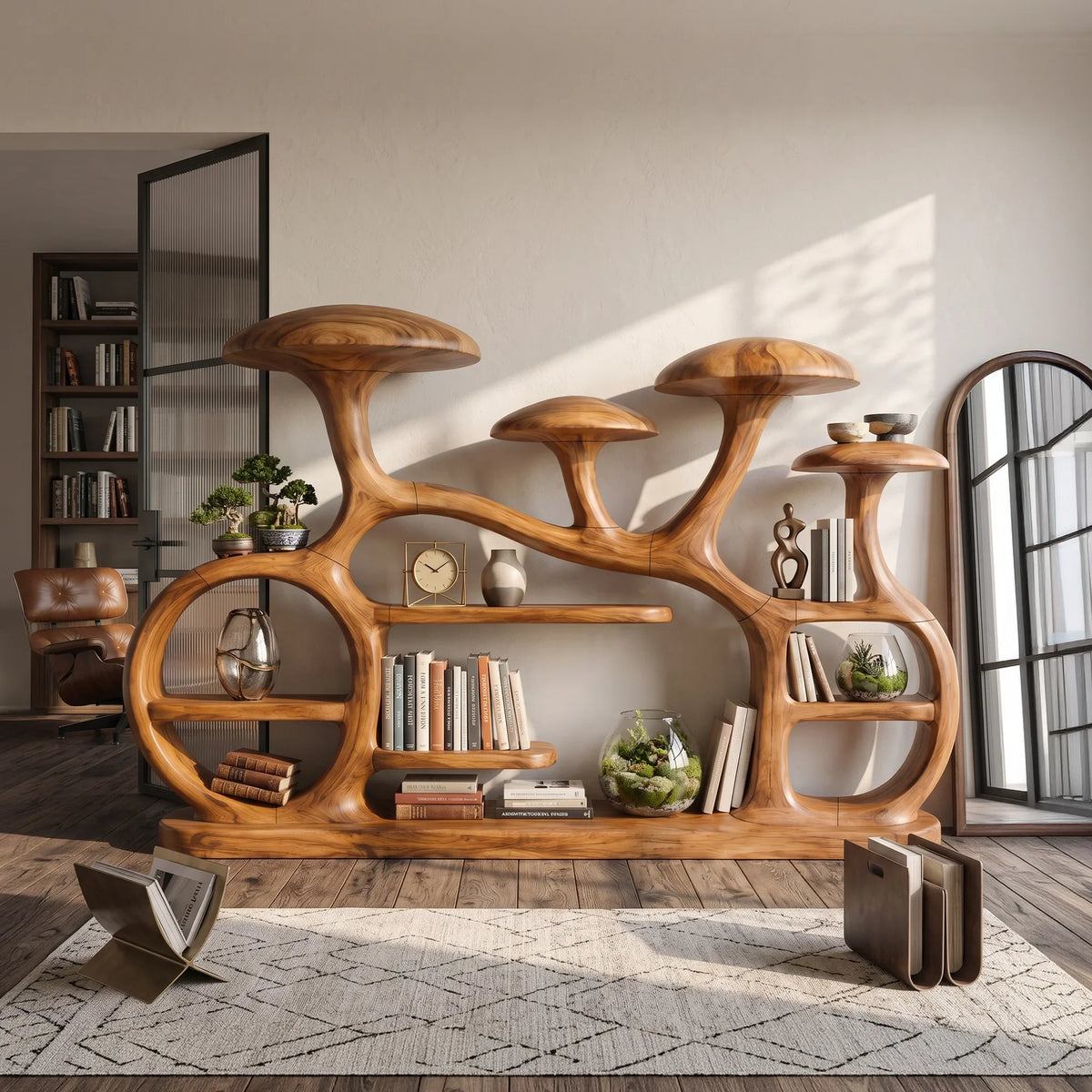 Organic Sculptural Mushroom Bookcase Modern Living Room