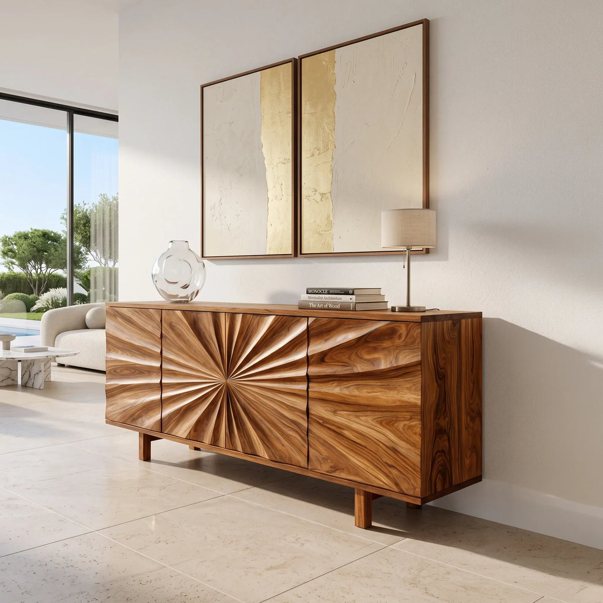 Vibrant Sideboard Sideboard Storage Cabinet Buffet Cabinet Sunburst Carved Front For Living Room