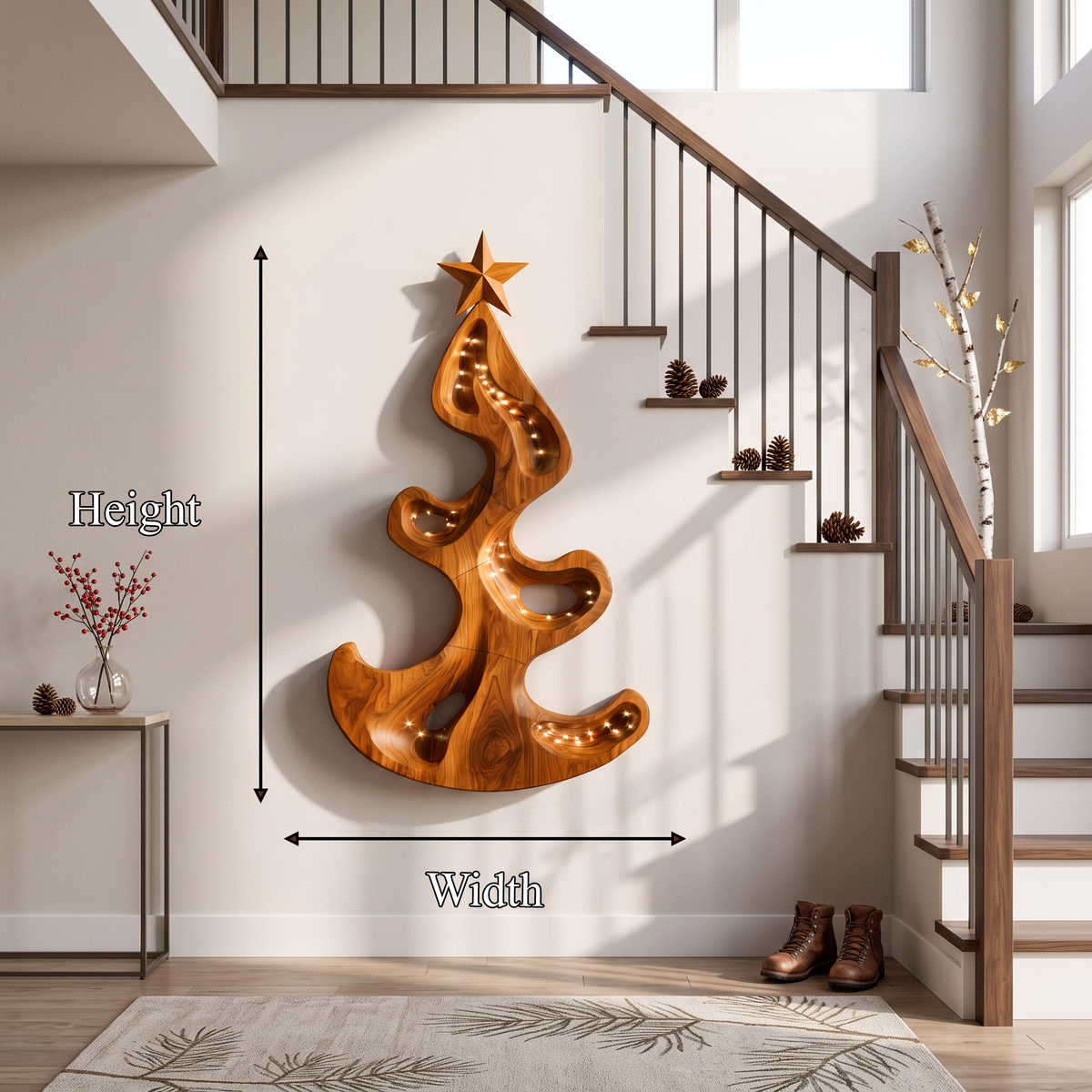 Rustic Christmas Wall Sculpture With Freeform Tree Design For Entryway